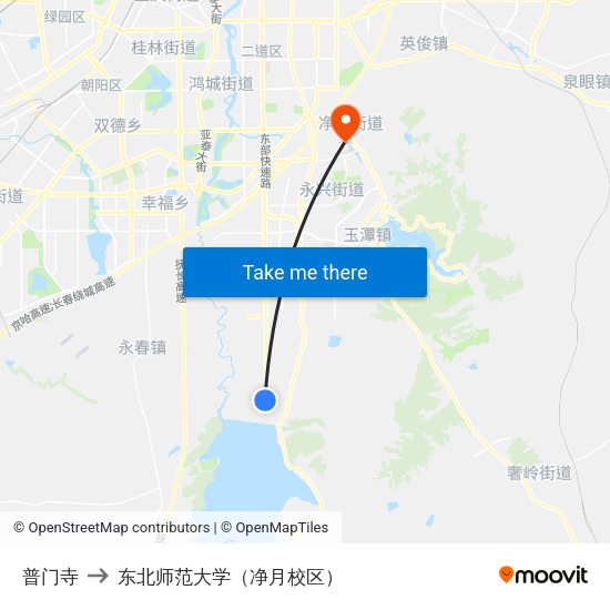 普门寺 to 东北师范大学（净月校区） map