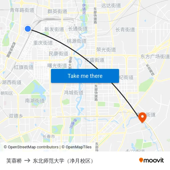 芙蓉桥 to 东北师范大学（净月校区） map