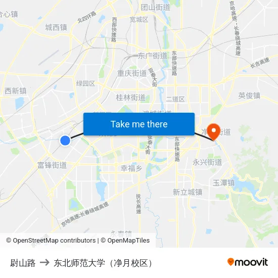 尉山路 to 东北师范大学（净月校区） map
