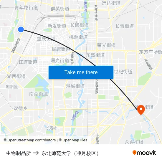 生物制品所 to 东北师范大学（净月校区） map