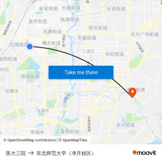 医大三院 to 东北师范大学（净月校区） map