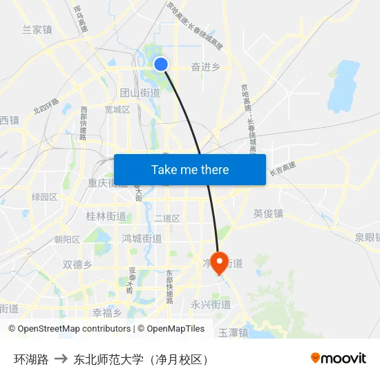 环湖路 to 东北师范大学（净月校区） map