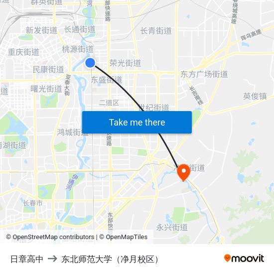 日章高中 to 东北师范大学（净月校区） map