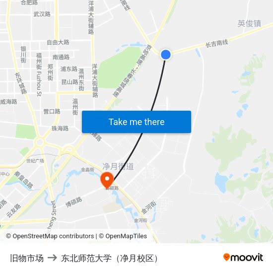 旧物市场 to 东北师范大学（净月校区） map