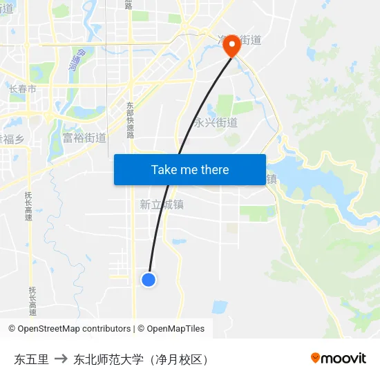 东五里 to 东北师范大学（净月校区） map