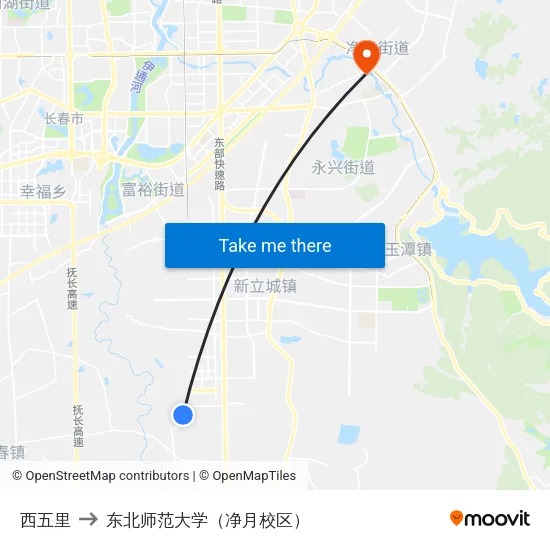 西五里 to 东北师范大学（净月校区） map