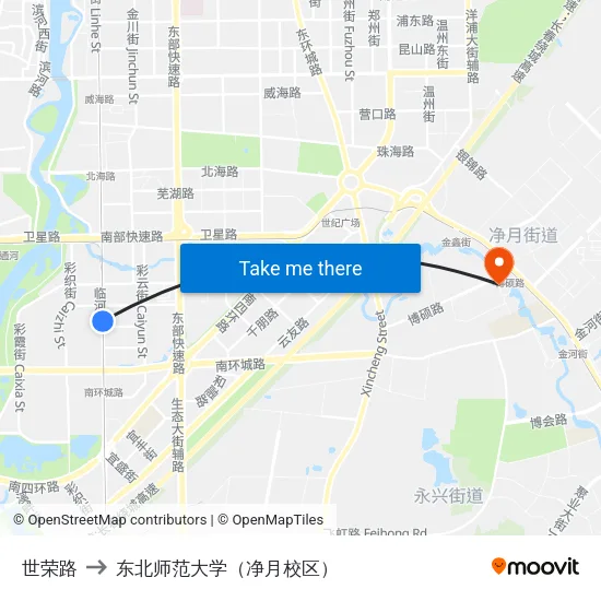 世荣路 to 东北师范大学（净月校区） map