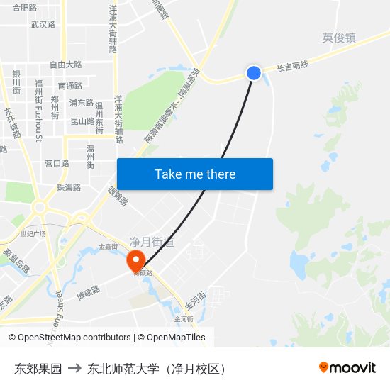 东郊果园 to 东北师范大学（净月校区） map