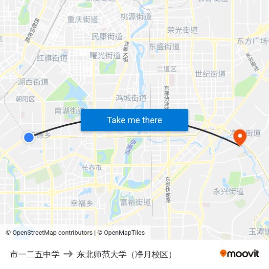 市一二五中学 to 东北师范大学（净月校区） map