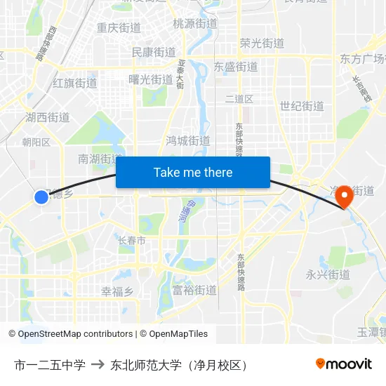 市一二五中学 to 东北师范大学（净月校区） map