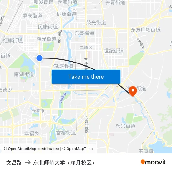 文昌路 to 东北师范大学（净月校区） map