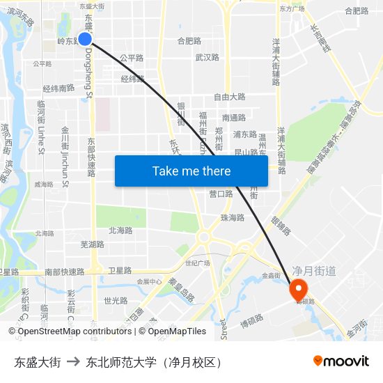 东盛大街 to 东北师范大学（净月校区） map