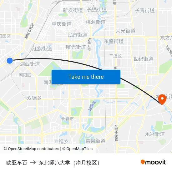 欧亚车百 to 东北师范大学（净月校区） map