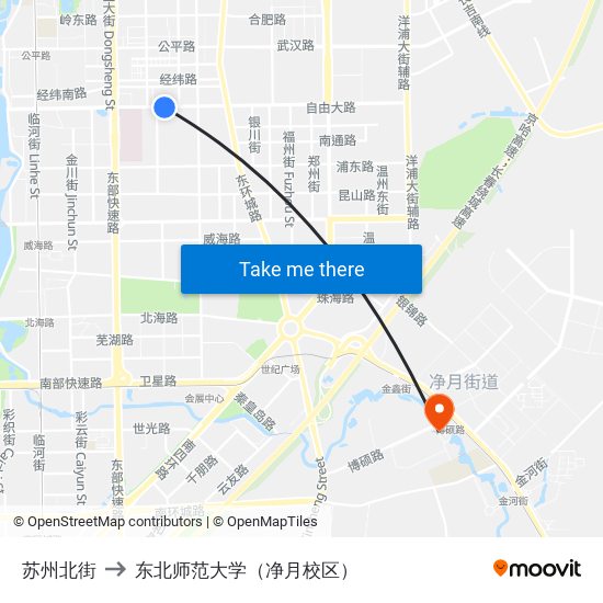 苏州北街 to 东北师范大学（净月校区） map