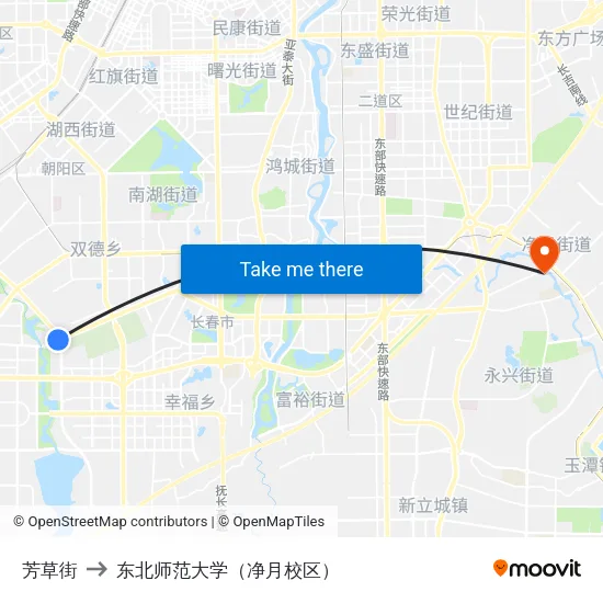 芳草街 to 东北师范大学（净月校区） map