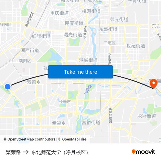 繁荣路 to 东北师范大学（净月校区） map