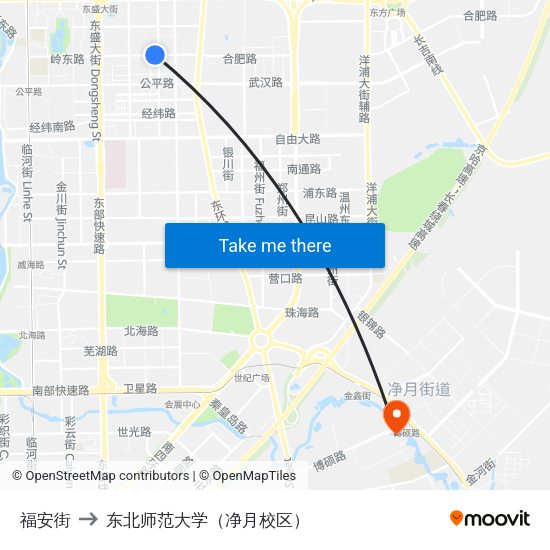 福安街 to 东北师范大学（净月校区） map