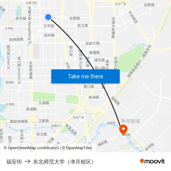 福安街 to 东北师范大学（净月校区） map