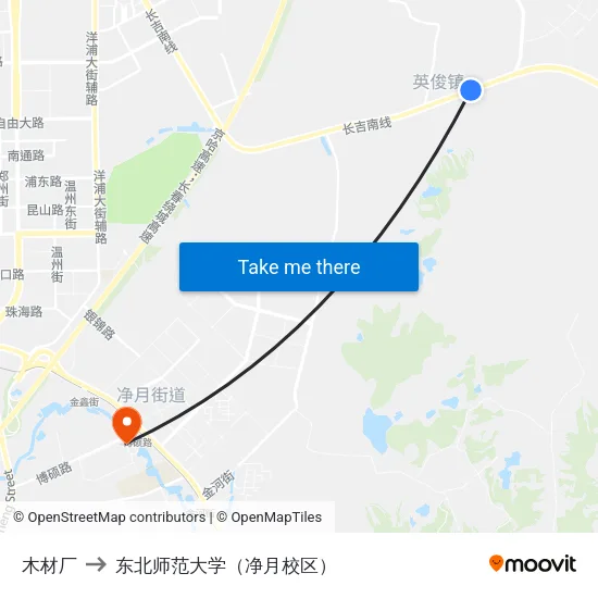 木材厂 to 东北师范大学（净月校区） map