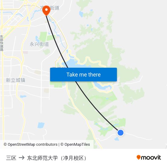 三区 to 东北师范大学（净月校区） map