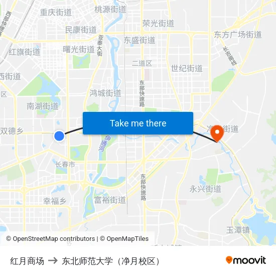 红月商场 to 东北师范大学（净月校区） map