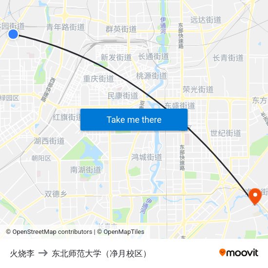 火烧李 to 东北师范大学（净月校区） map