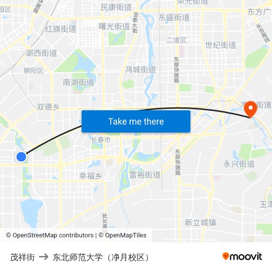 茂祥街 to 东北师范大学（净月校区） map