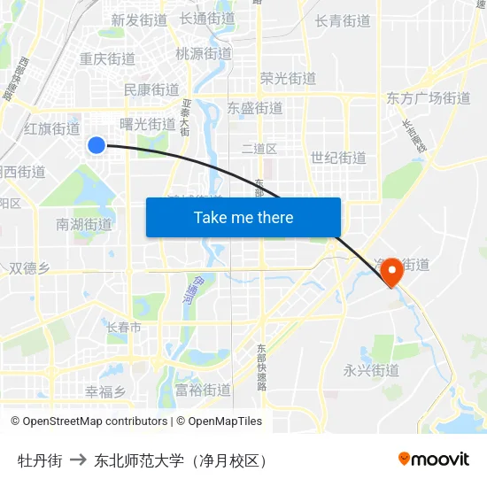 牡丹街 to 东北师范大学（净月校区） map