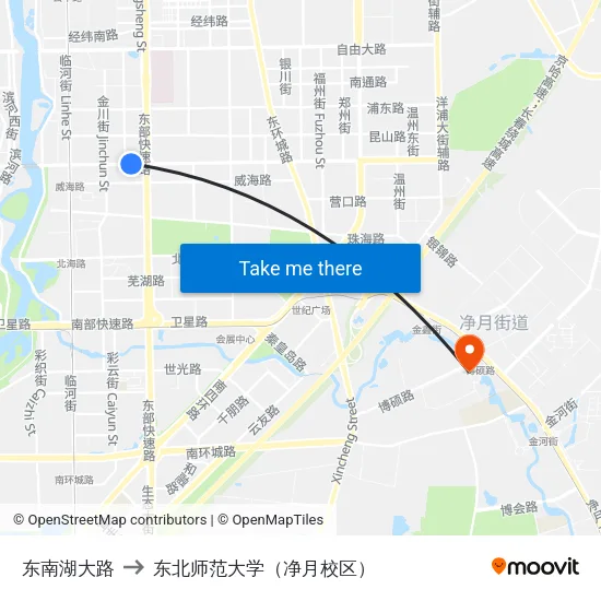 东南湖大路 to 东北师范大学（净月校区） map
