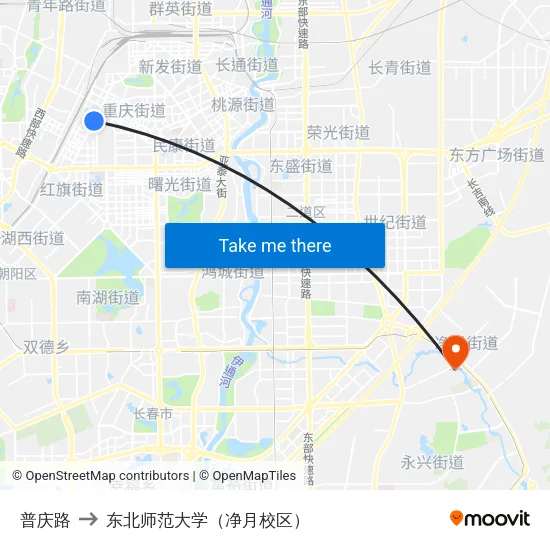 普庆路 to 东北师范大学（净月校区） map