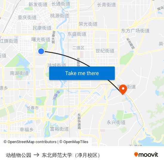 动植物公园 to 东北师范大学（净月校区） map