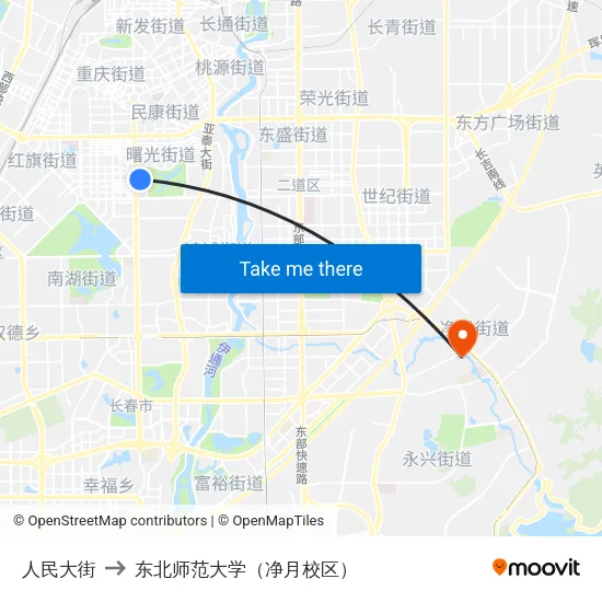 人民大街 to 东北师范大学（净月校区） map