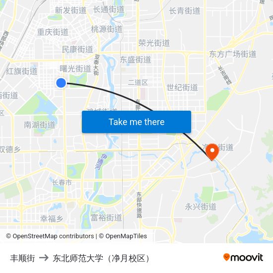 丰顺街 to 东北师范大学（净月校区） map