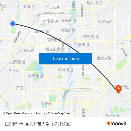 正阳街 to 东北师范大学（净月校区） map