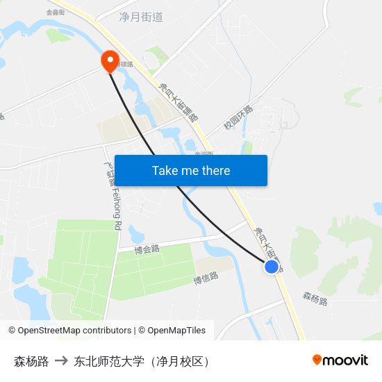 森杨路 to 东北师范大学（净月校区） map