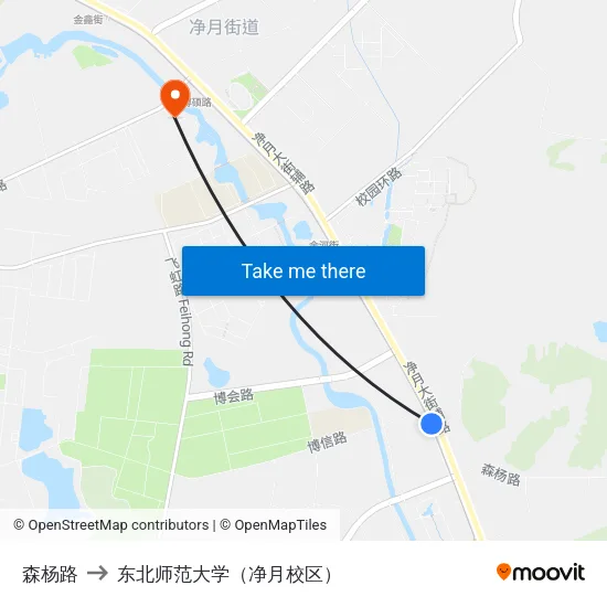 森杨路 to 东北师范大学（净月校区） map