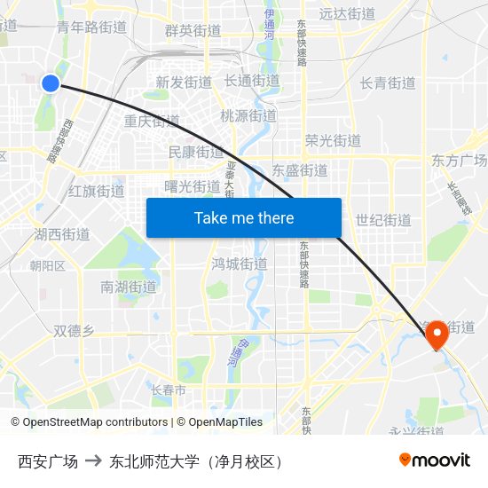西安广场 to 东北师范大学（净月校区） map