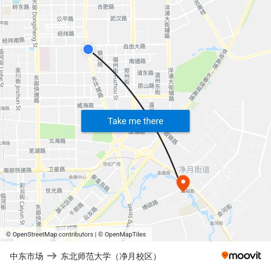 中东市场 to 东北师范大学（净月校区） map