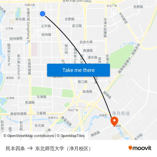 民丰四条 to 东北师范大学（净月校区） map