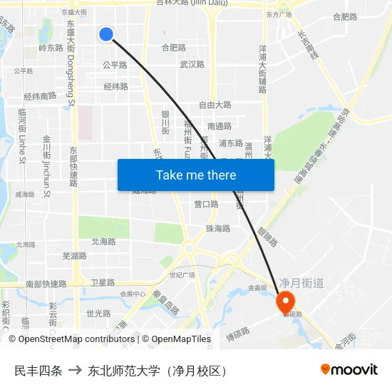 民丰四条 to 东北师范大学（净月校区） map