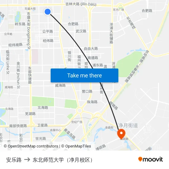安乐路 to 东北师范大学（净月校区） map
