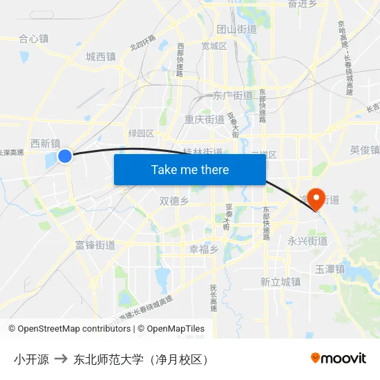 小开源 to 东北师范大学（净月校区） map