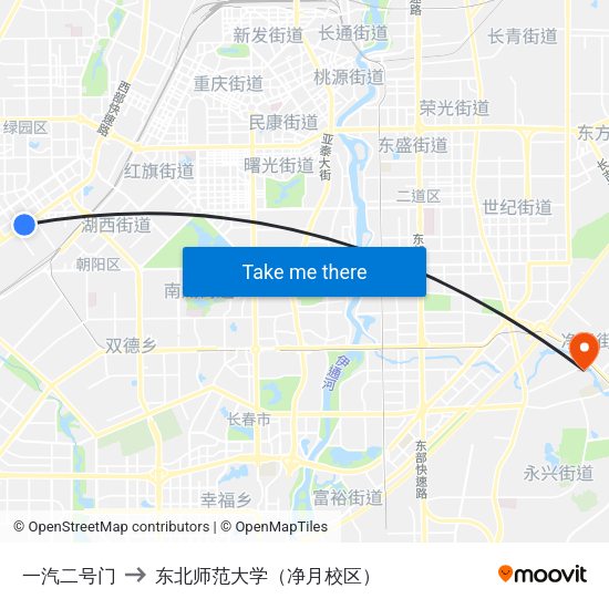 一汽二号门 to 东北师范大学（净月校区） map
