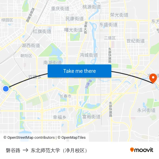 磐谷路 to 东北师范大学（净月校区） map