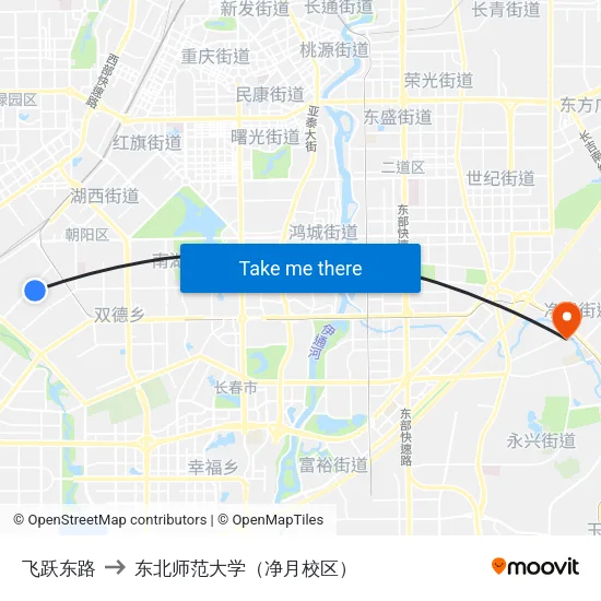 飞跃东路 to 东北师范大学（净月校区） map