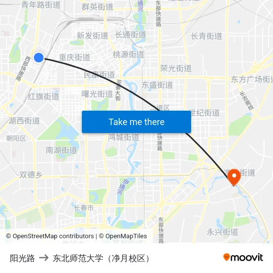 阳光路 to 东北师范大学（净月校区） map