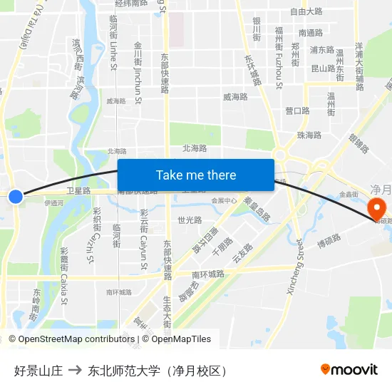 好景山庄 to 东北师范大学（净月校区） map