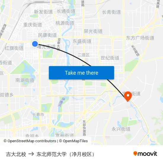 吉大北校 to 东北师范大学（净月校区） map