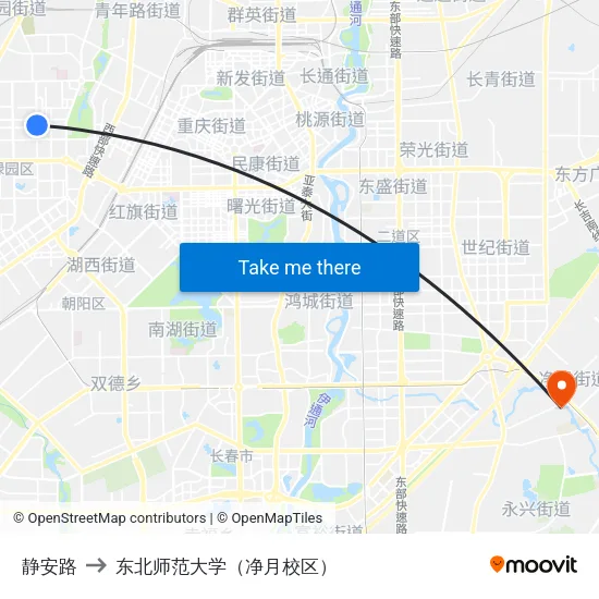 静安路 to 东北师范大学（净月校区） map