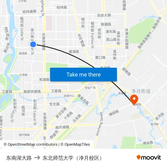 东南湖大路 to 东北师范大学（净月校区） map